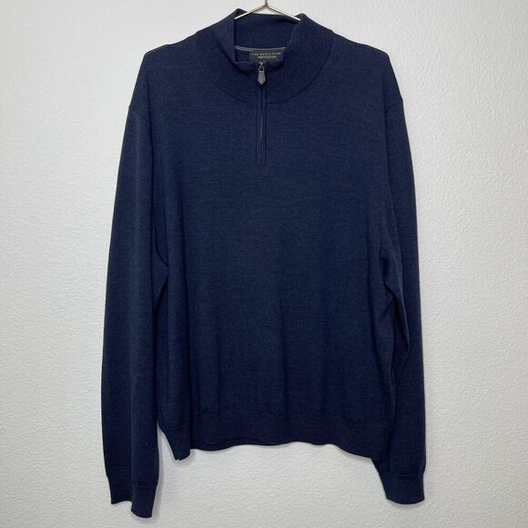Bloomingdales Mens Merino Wool Sweater XXL Steel Blue 1/4 Zip Lightweight Jumper - Picture 2 of 10